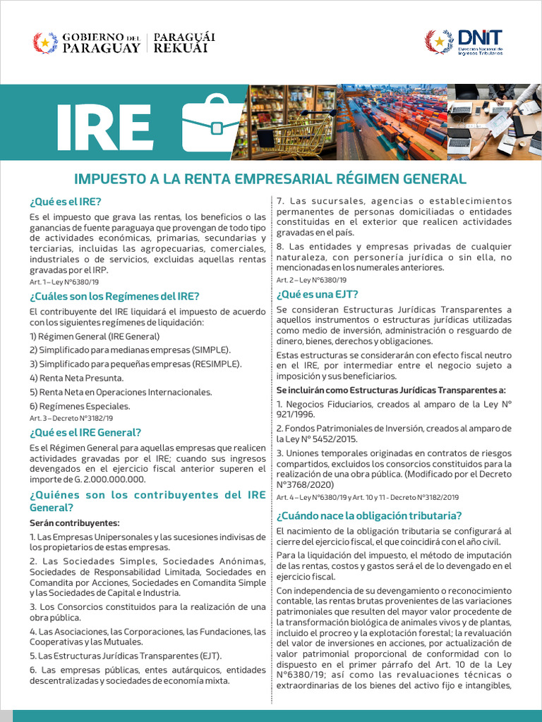 Régimen General del IRE en Paraguay | PDF | Impuestos | Contabilidad