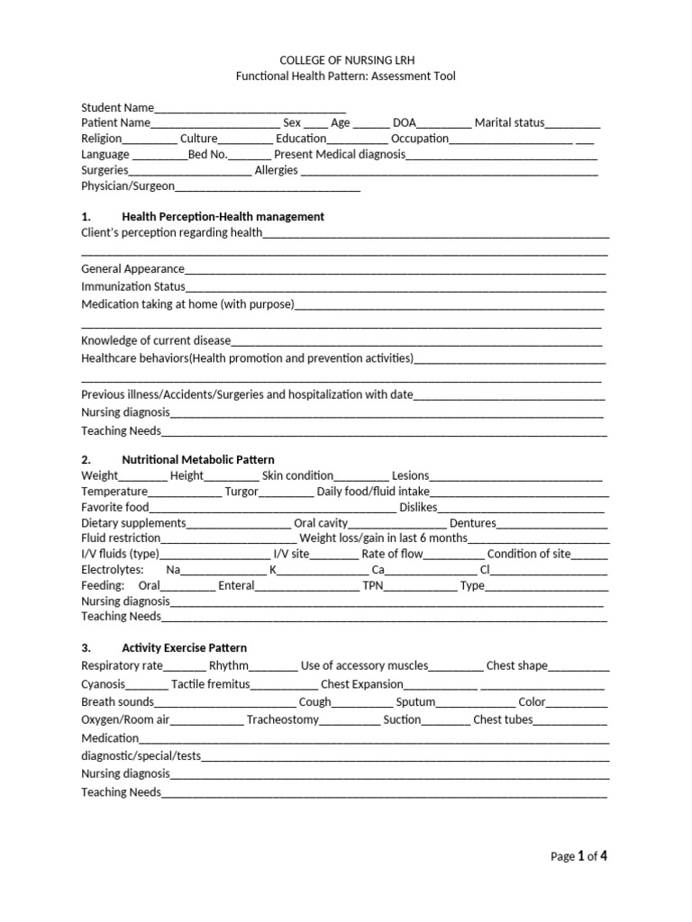 FHP Assessment Tool for Nursing | PDF | Clinical Medicine | Medical ...