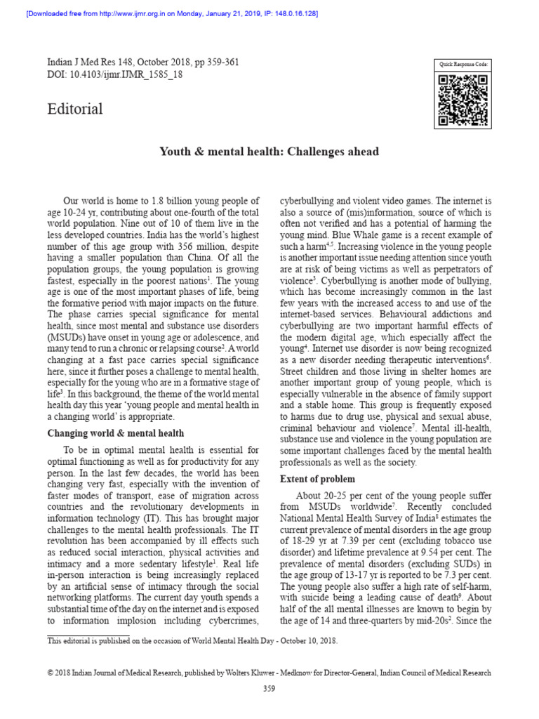 Youth Mental Health Challenges Ahead | PDF | Mental Disorder | Mental ...