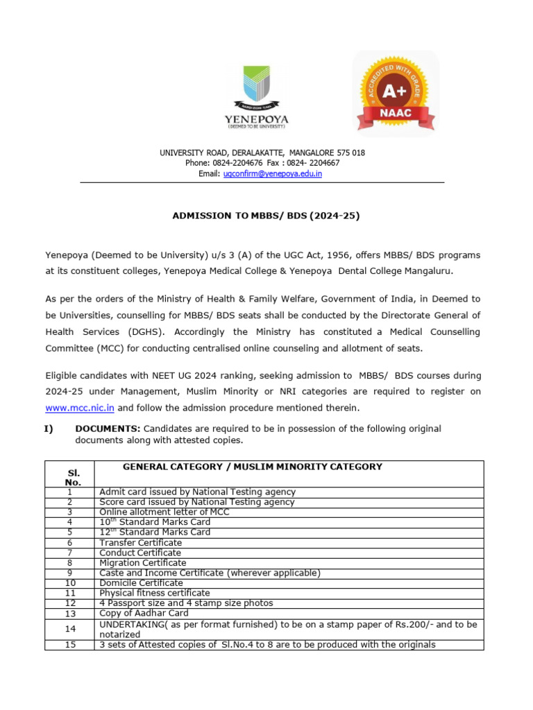 MBBS & BDS 2024 Notification | PDF