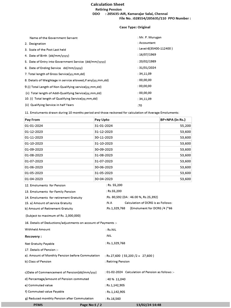 DCRG and Pension Calculation Sheet | PDF | Pension | Taxation