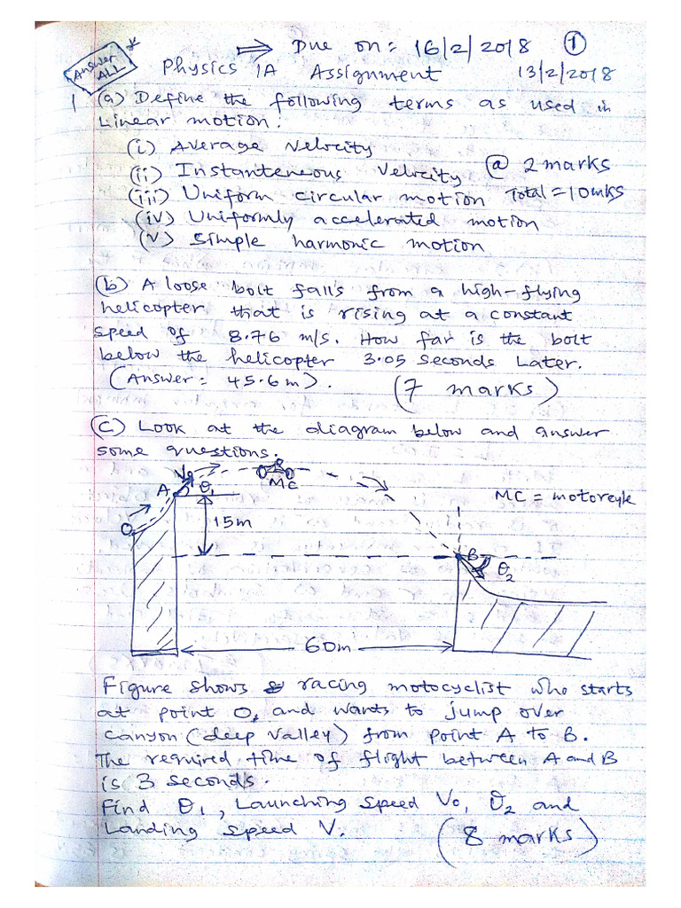 Physics 1A Assignment 2021-12-01 | PDF