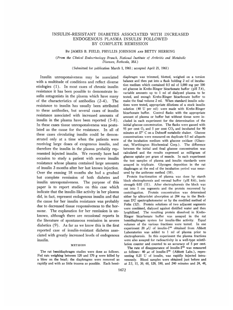 J Field 1961 DM Zniknęła | PDF | Insulin | Hypoglycemia