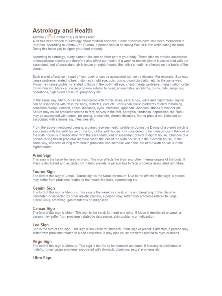 Astrology's Impact on Health Insights | PDF | Planets In Astrology ...