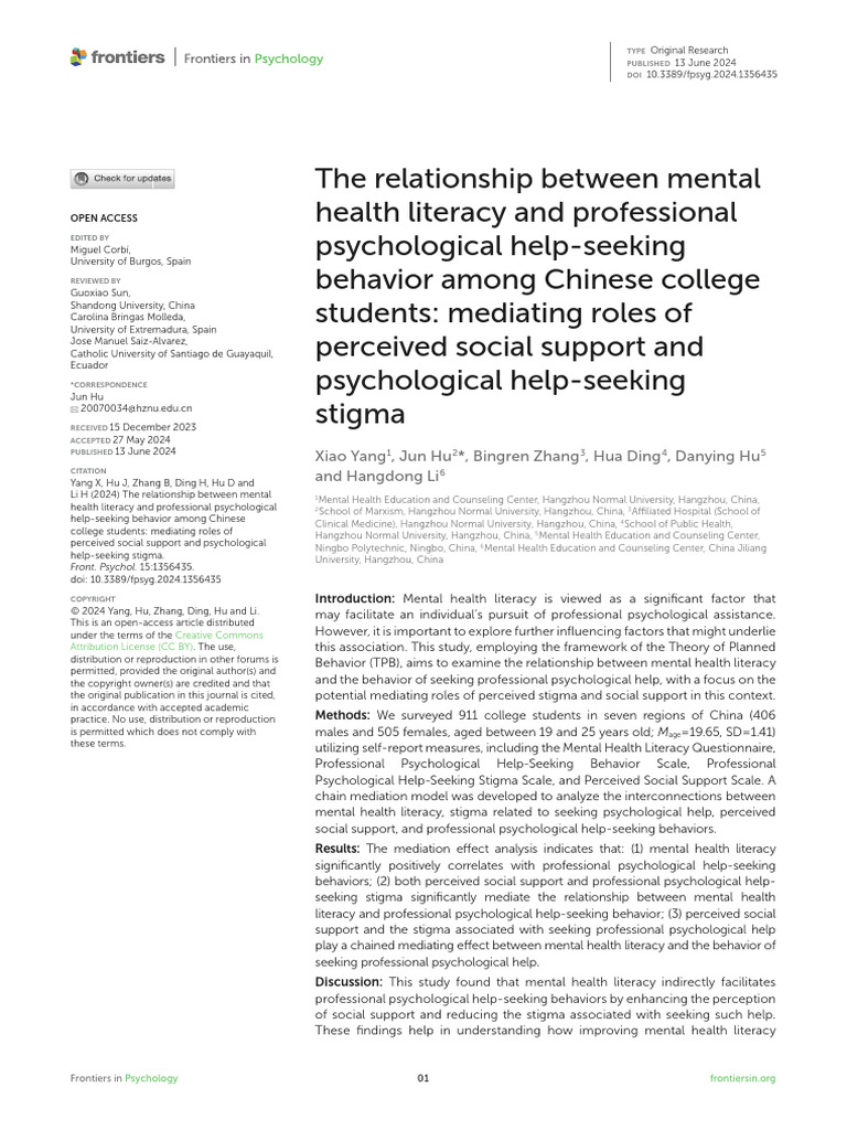 Relationship BTN MHL and PHSB 24 | PDF | Social Support | Social Stigma