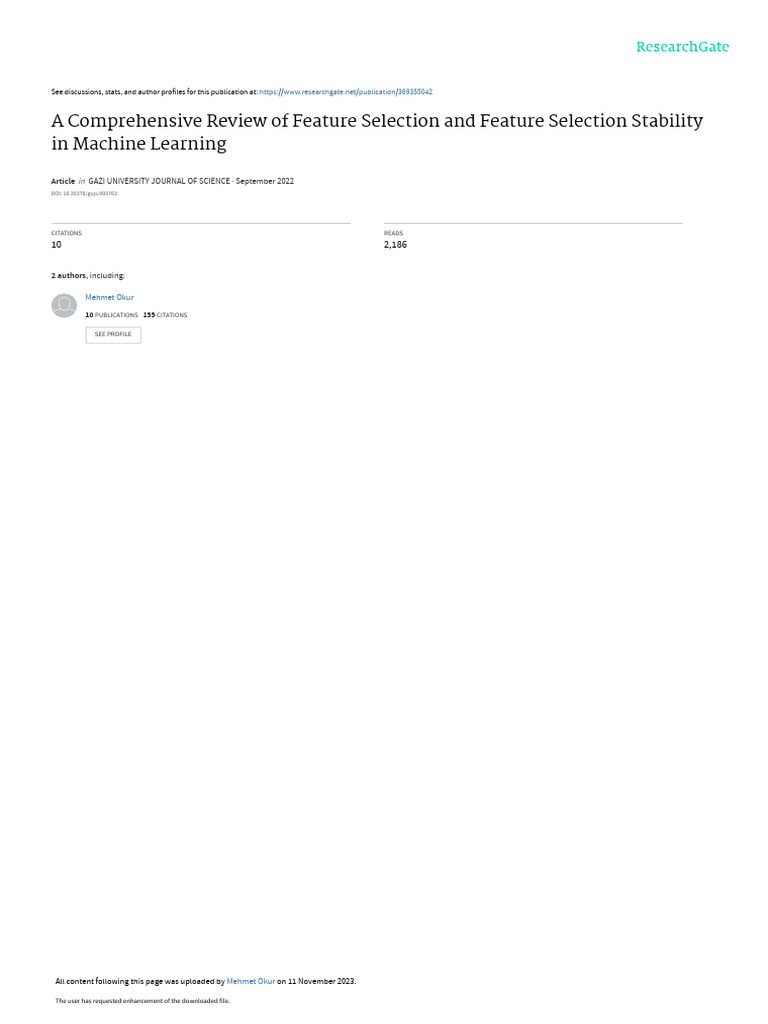 A Comprehensive Review of Feature Selection and Fe | PDF | Receiver ...