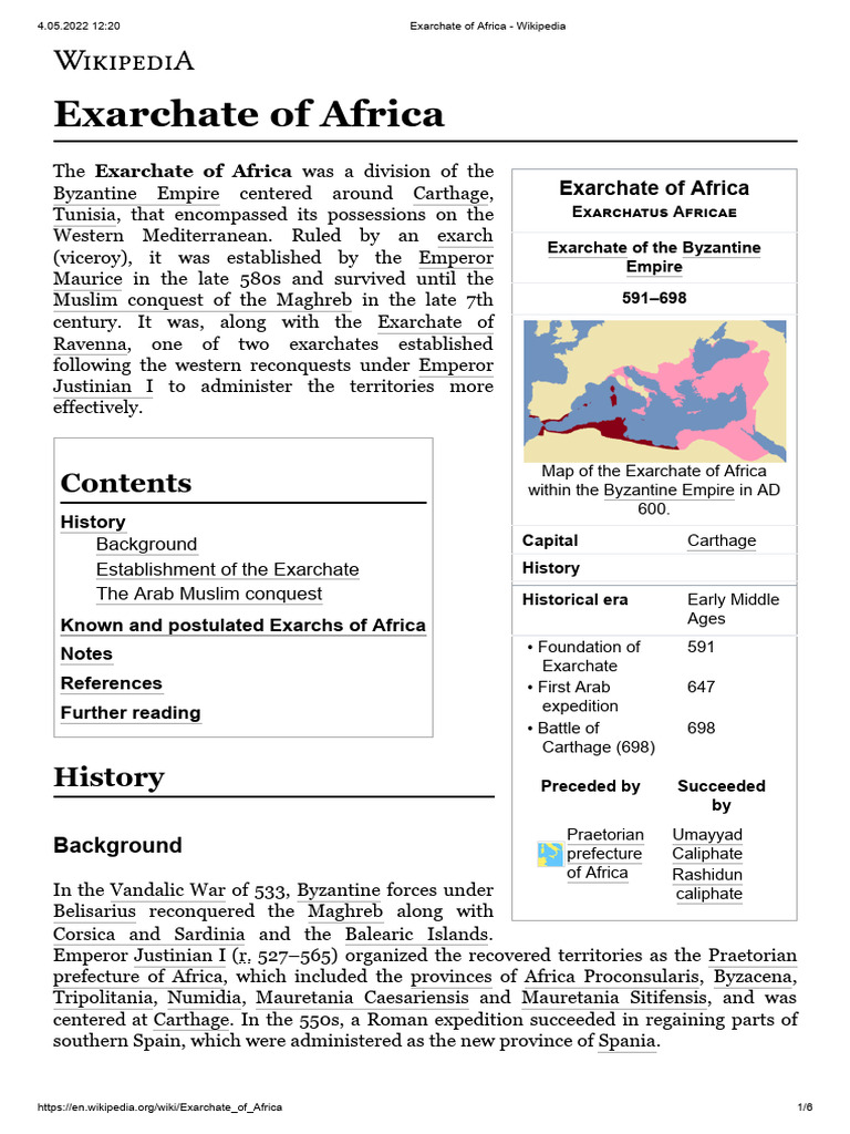 Exarchate of Africa Overview | PDF