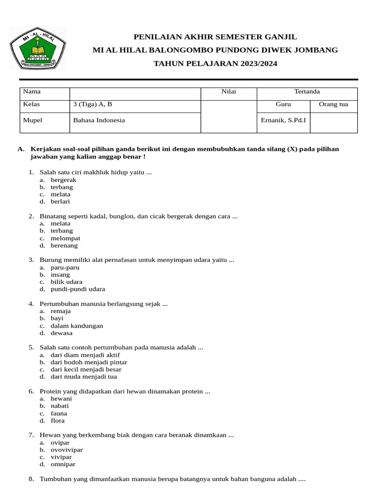 Soal B Indonesia Pdf
