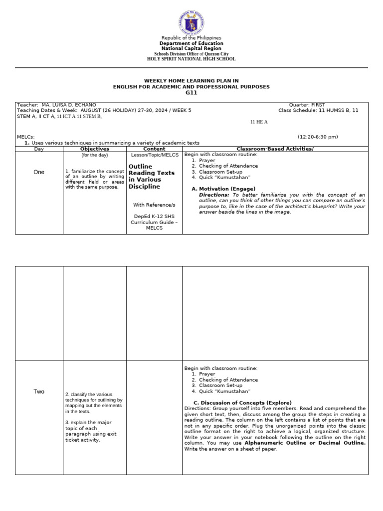 WLP-Week 5-In-English For Academic and Pro. Purposes - G11 | PDF ...
