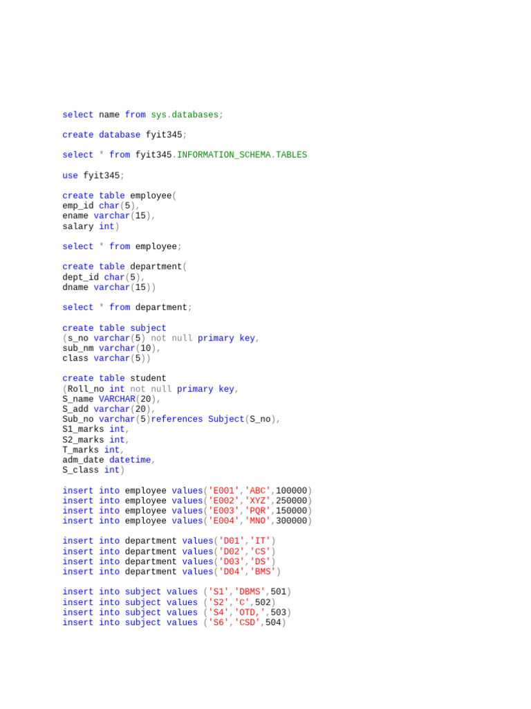 SQL Database and Table Creation Guide | PDF | Computers