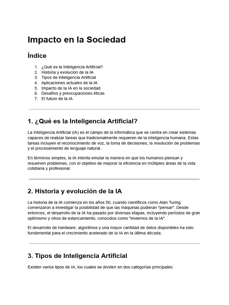 Impacto de la IA en la Sociedad Actual | PDF | Inteligencia artificial ...
