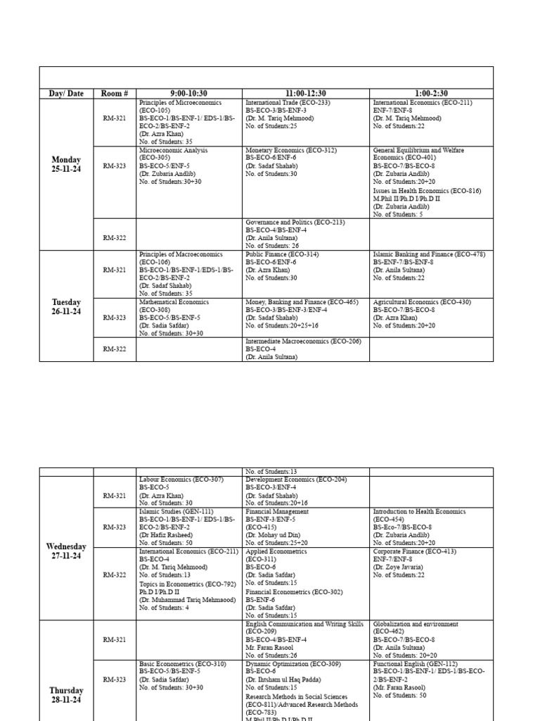 Fall 2024 Economics Exam Schedule | PDF | Economics | Economies
