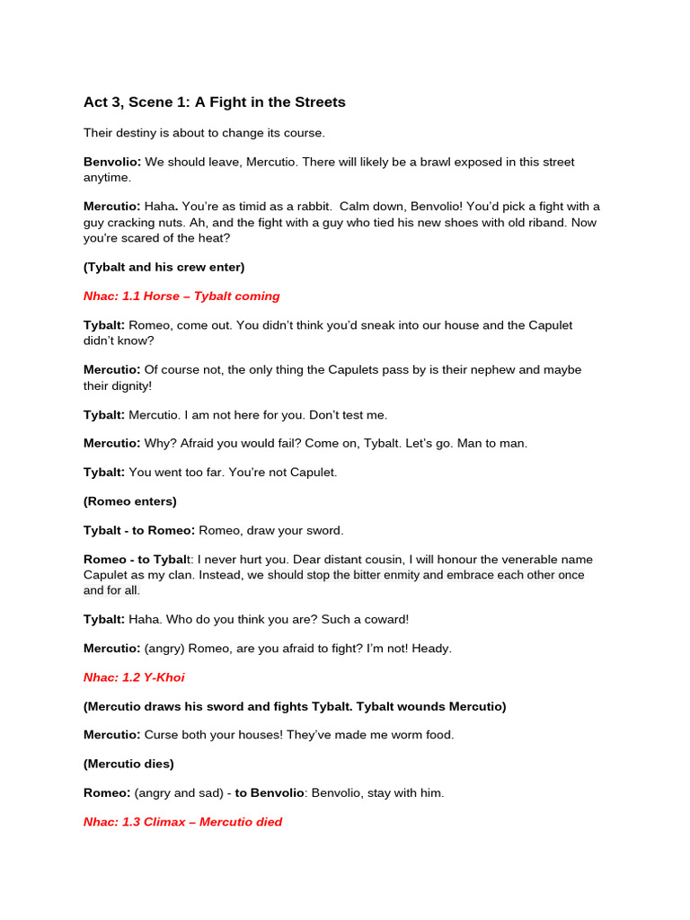 Act 3, Scene 1 - A Fight in The Streets | PDF | Characters In Romeo And ...