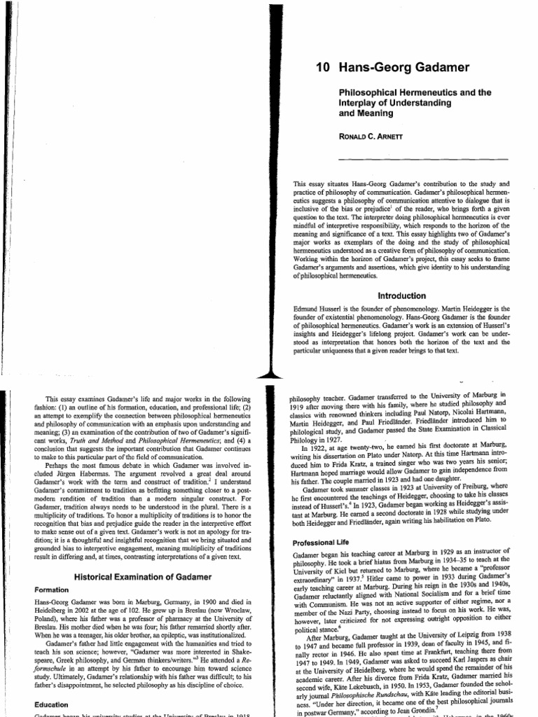 Hans Georg Gadamer Philosophical Hermene | PDF | Hermeneutics | Martin ...