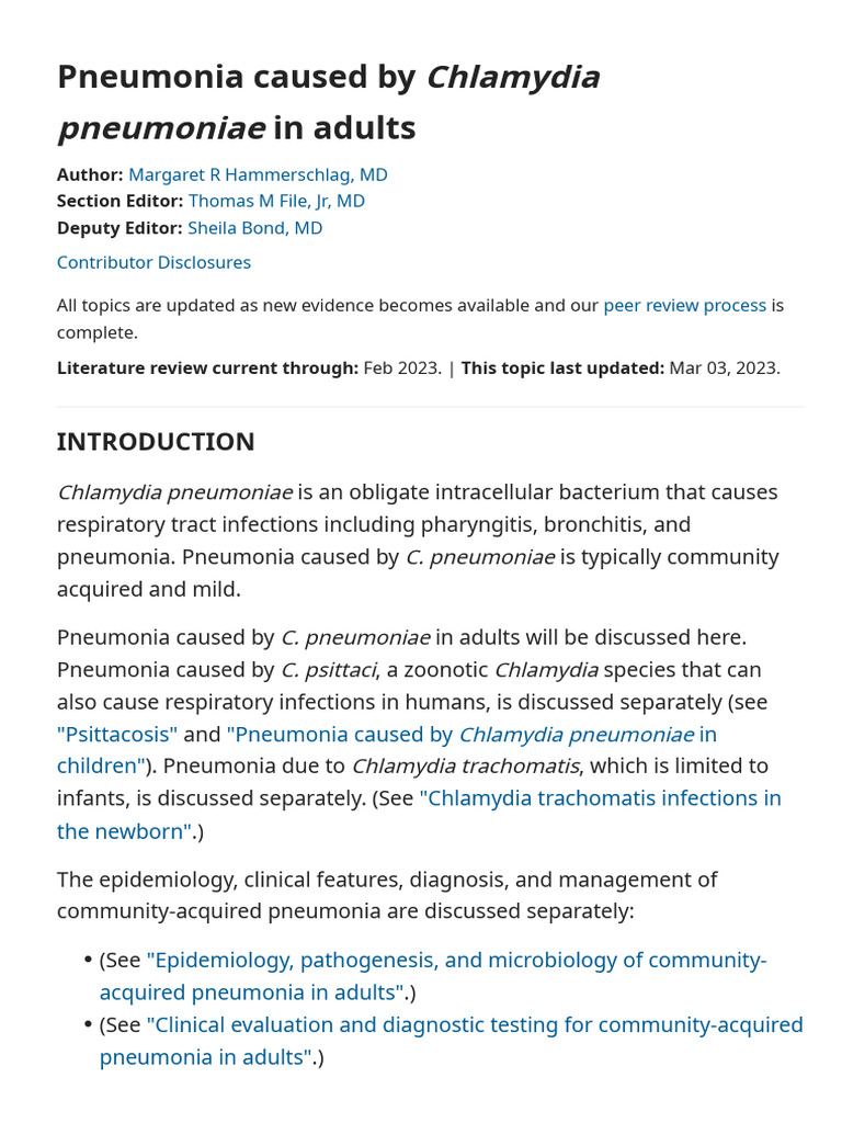 UpToDate Pneumonia Caused by I Chlamydia Pneumoniae I in Adults | PDF ...