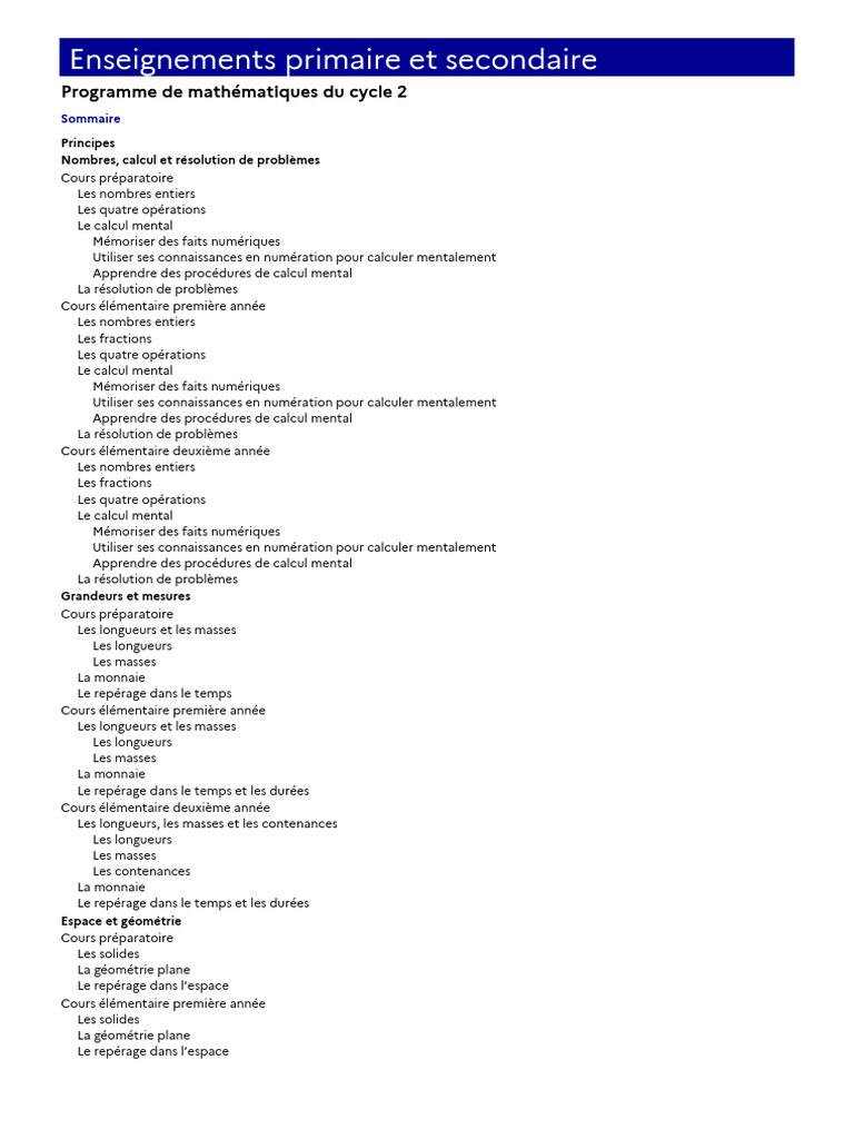 Programme de maths cycle 2 | PDF | Mathématiques | Nombre