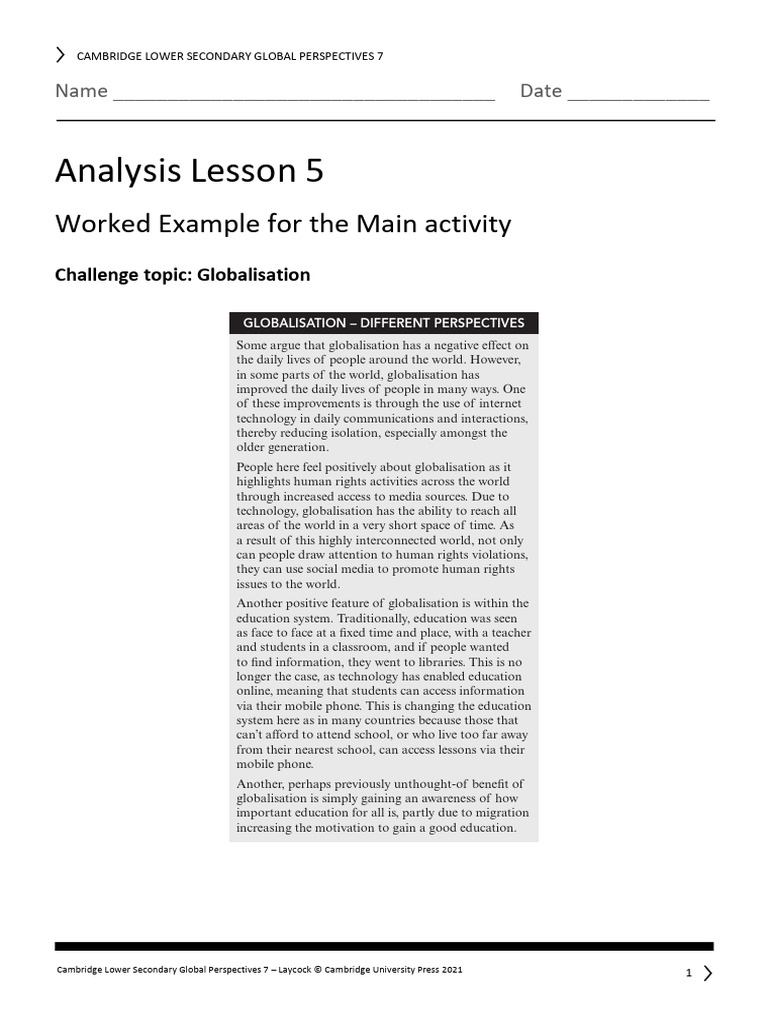 Analysis Lesson 5 Worked Example For The Main Activity | PDF ...