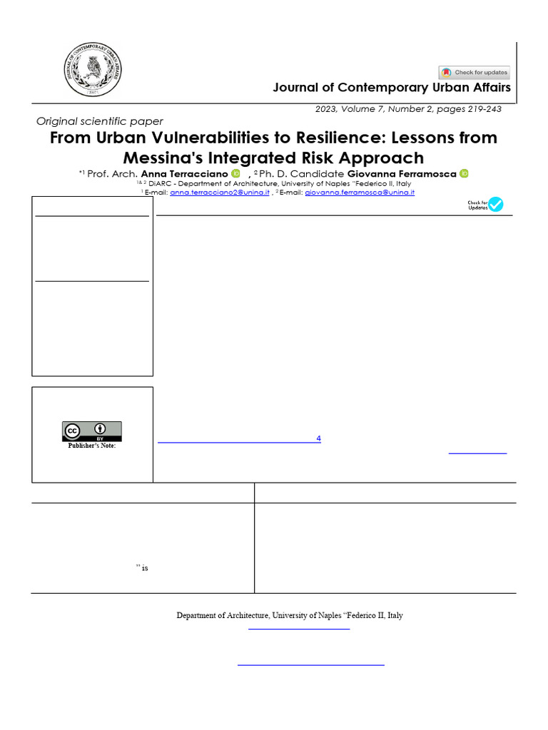 From Urban Vulnerabilities To Resilience: Lessons From Messina's ...