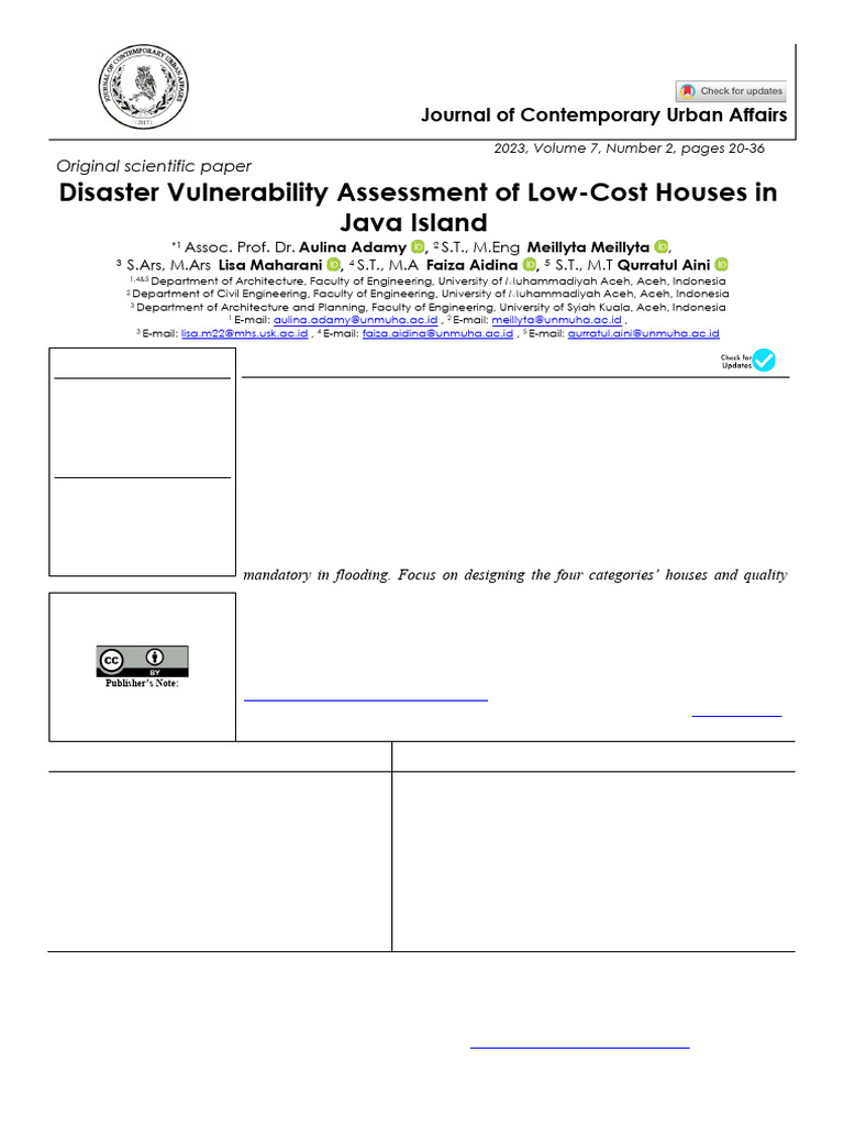 Disaster Vulnerability Assessment of Low-Cost Houses in Java Island ...