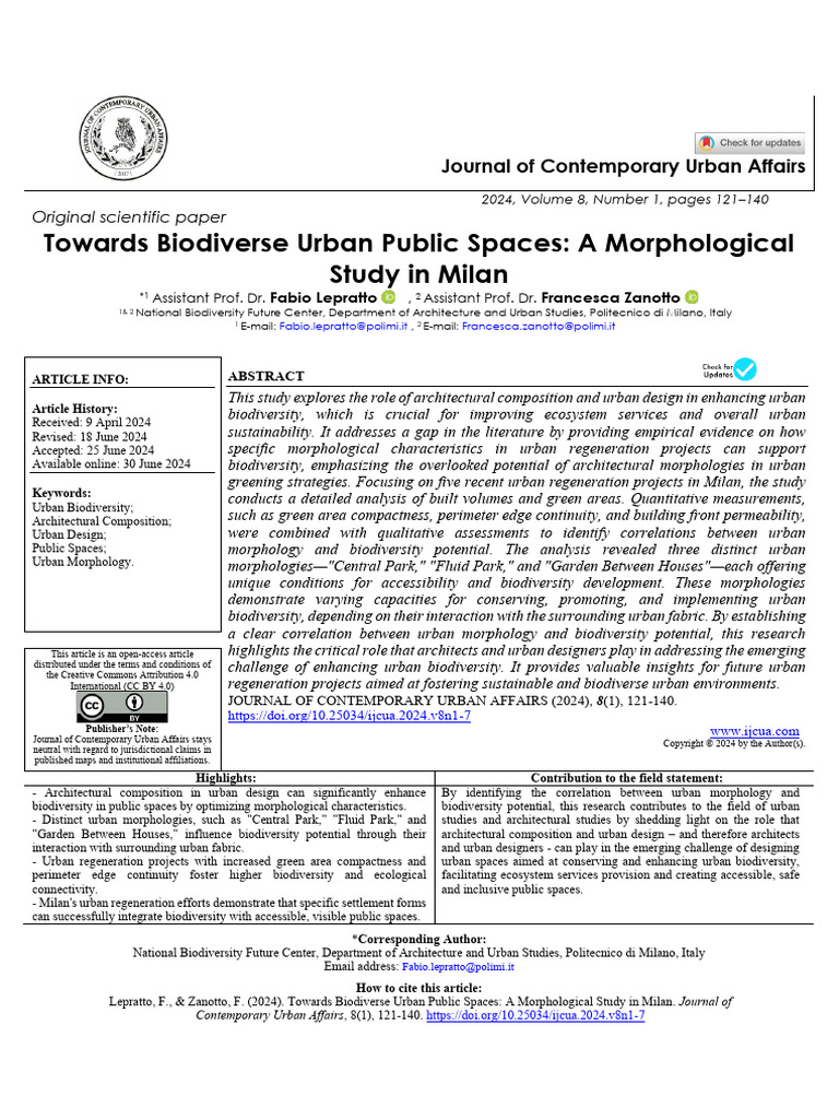 7 - Biodiverse Urban Public Spaces in Milan | PDF | Biodiversity ...
