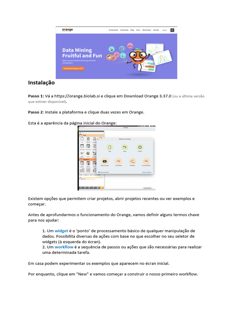 Introdução ao Orange: Instalação e Workflow | PDF