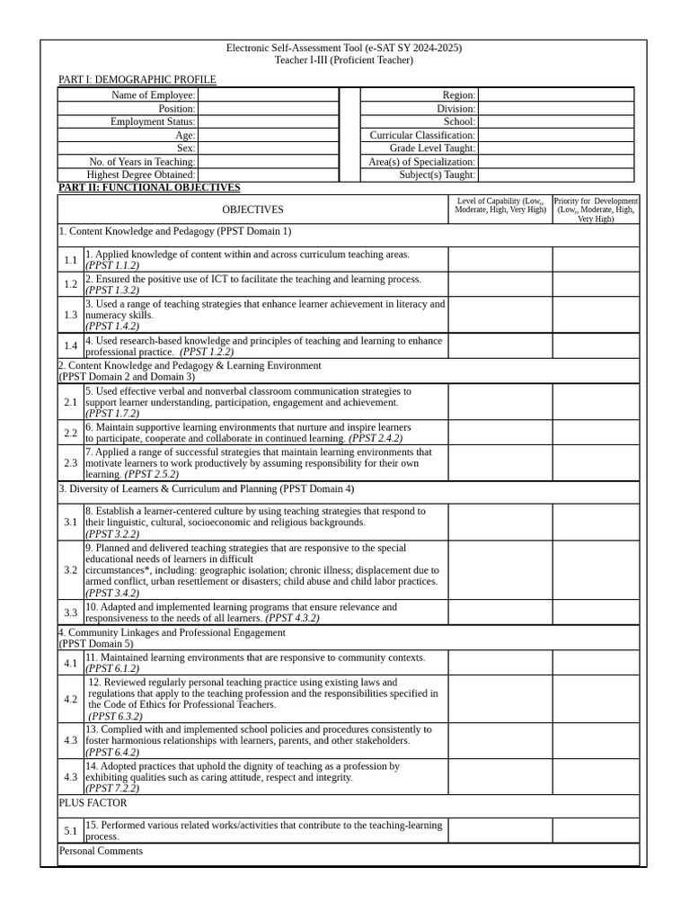 e-SAT for Proficient Teachers 2024-2025 | PDF | Teachers | Learning