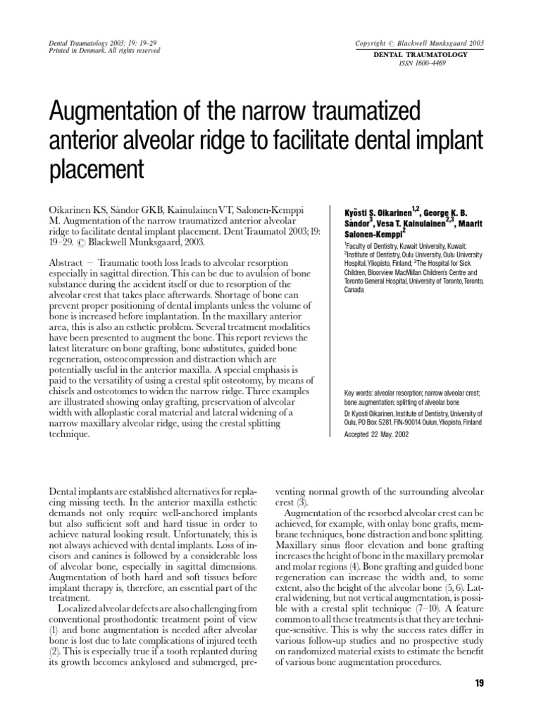 Augmentation of The Narrow Traumatized Anterior Alveolar Ridge To ...