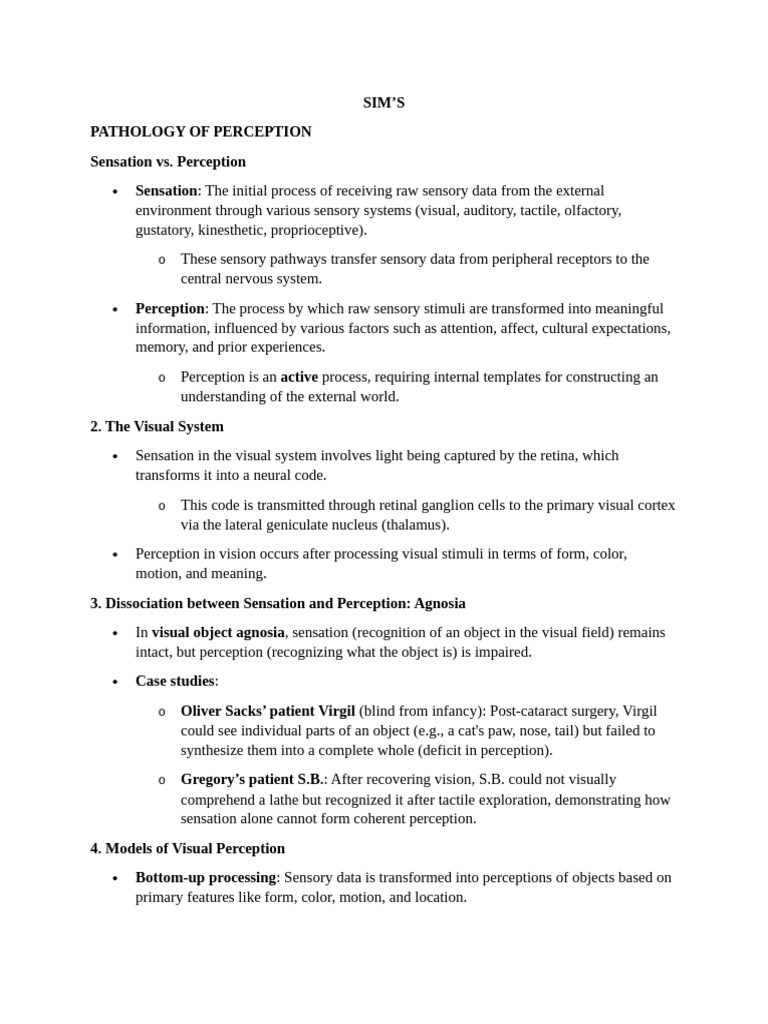 SIM'S NOTES Disorder of Perception | PDF | Hallucination | Perception