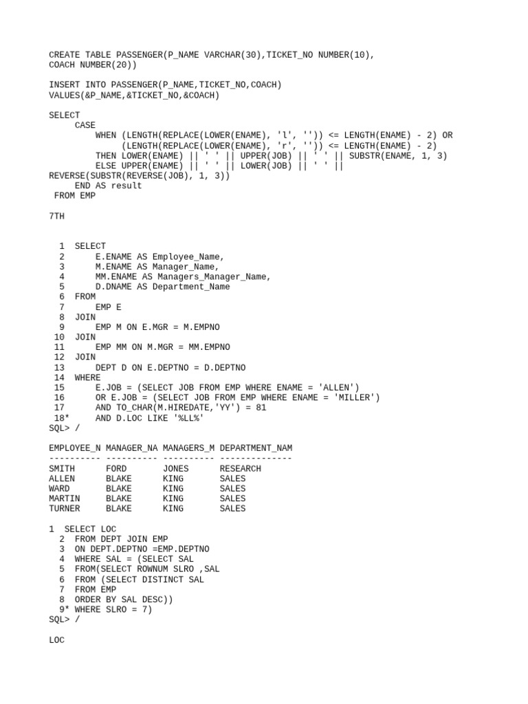 Create Table Passenger (P - Name Varch | PDF