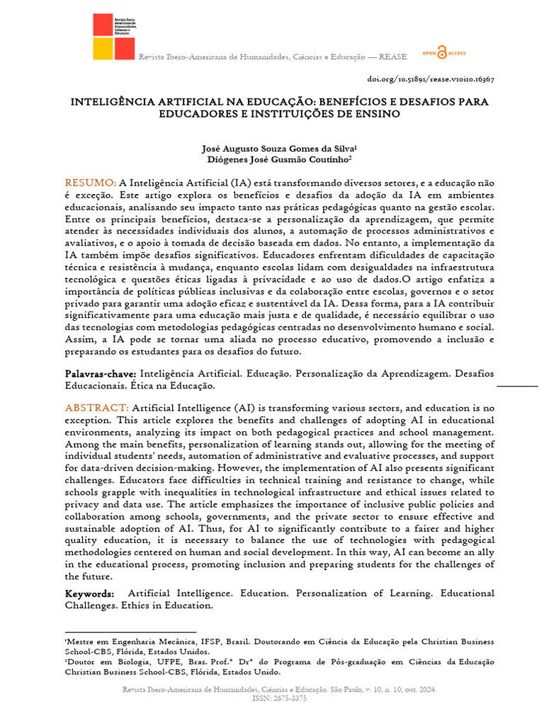 IA na Educação: Benefícios e Desafios | PDF | Inteligência artificial ...
