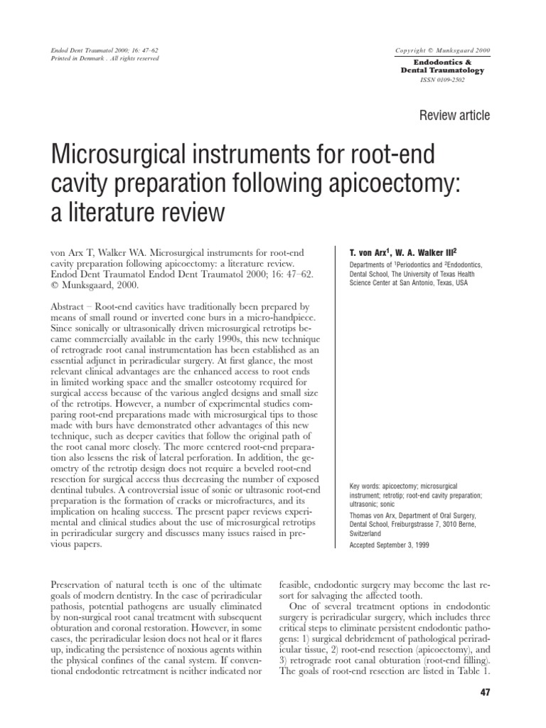 Micro Surgical Instruments For Root End Cavity Preparation Following Apicoectomy A Literature Rev Mouth Nature