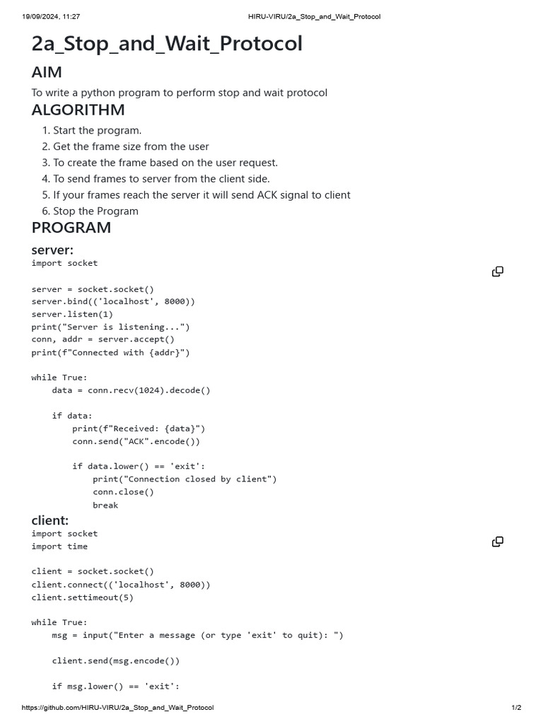 2a - Stop - and - Wait - Protocol: AIM Algorithm | PDF
