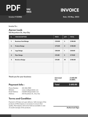 Black and White Minimalist Design Service Invoice