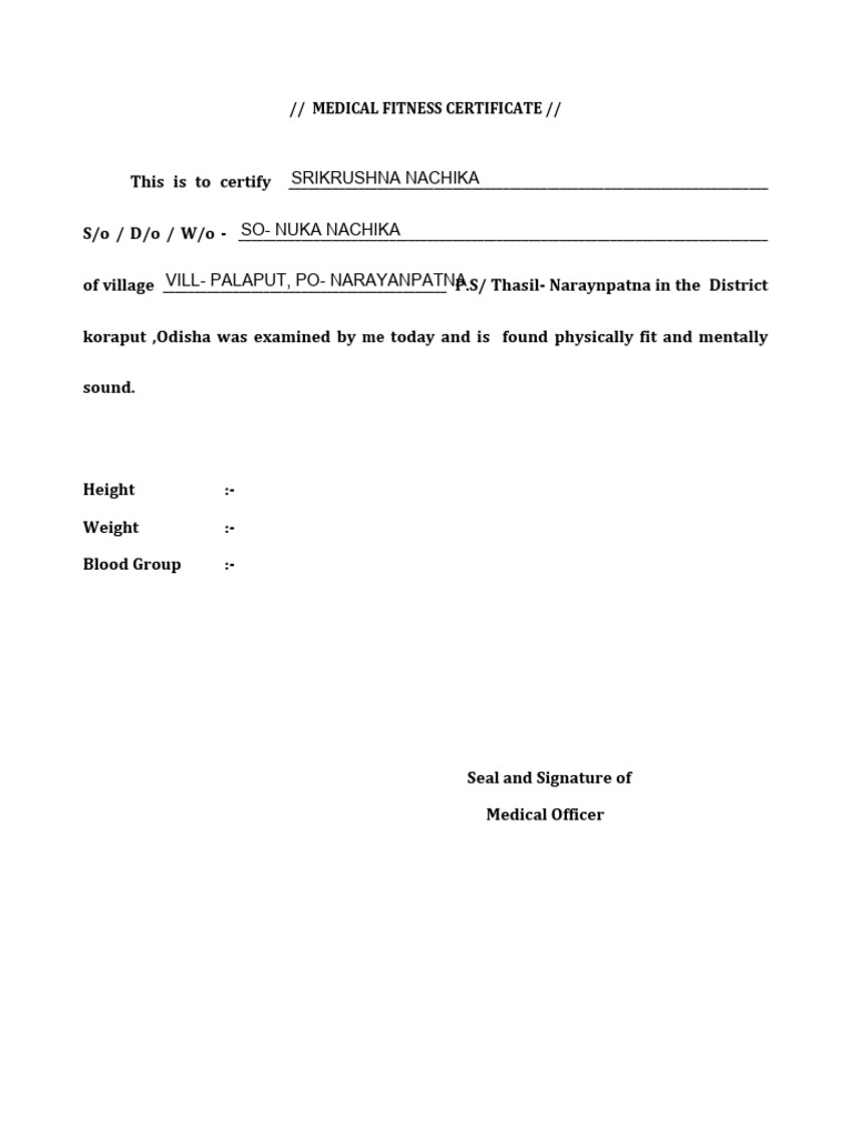 Medical Fitness Certificate PDF | PDF