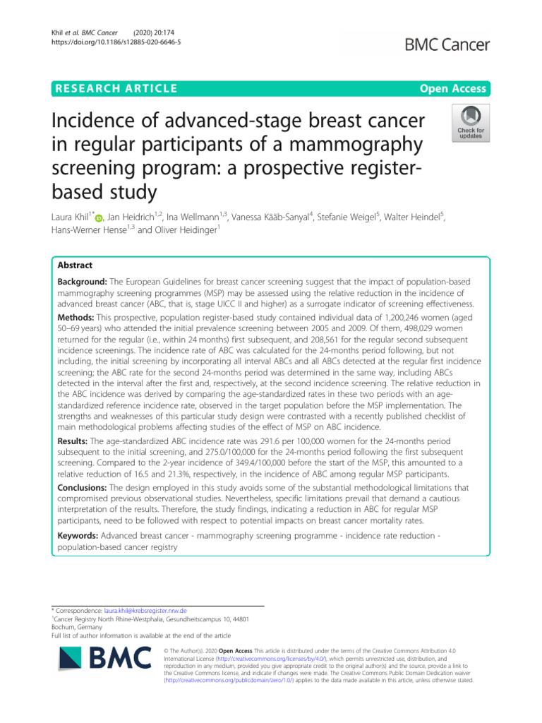 Advanced Breast Cancer Incidence Study | PDF | Screening (Medicine ...