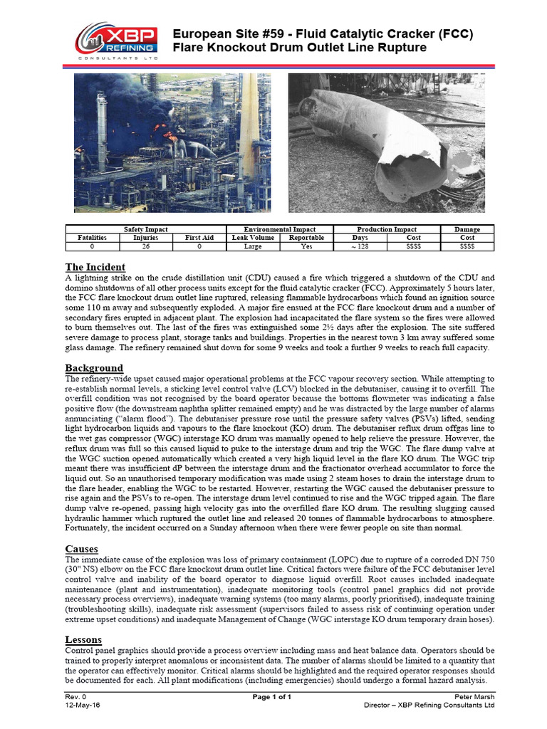 FCC Flare Line Rupture Incident Report | PDF | Oil Refinery | Gases