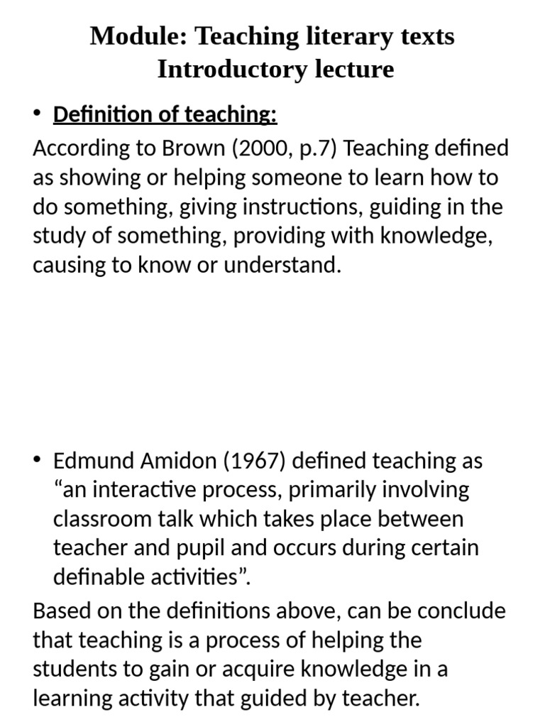 Teaching Literary Texts Overview | PDF | Learning | Poetry