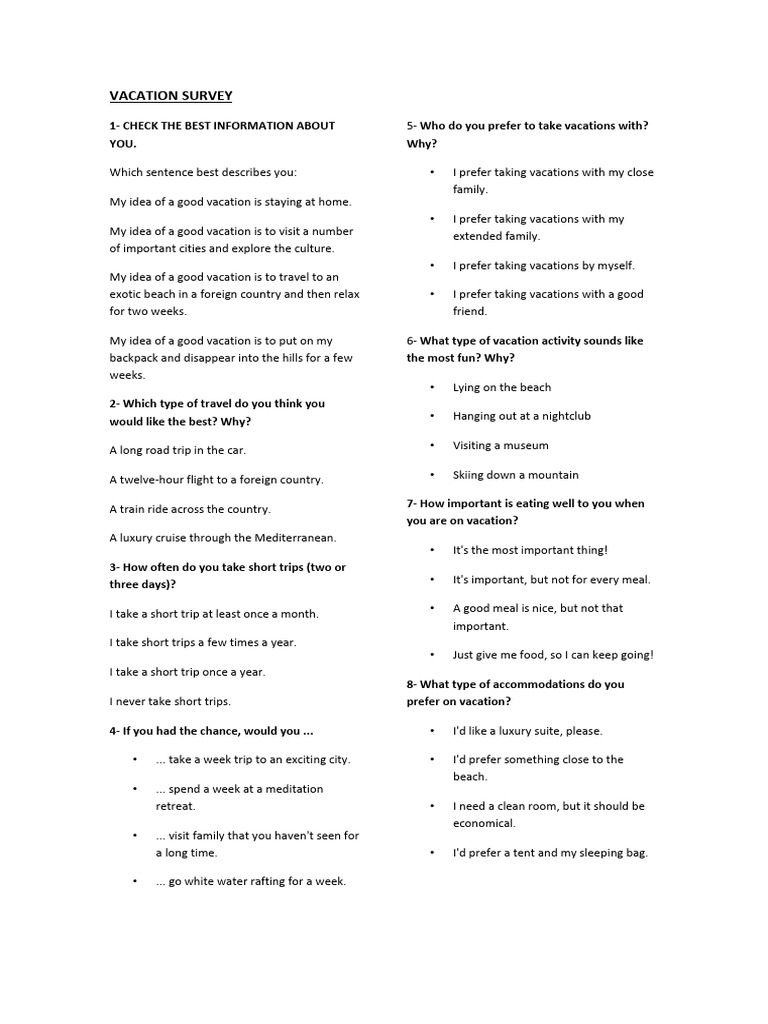Vacation Survey | PDF