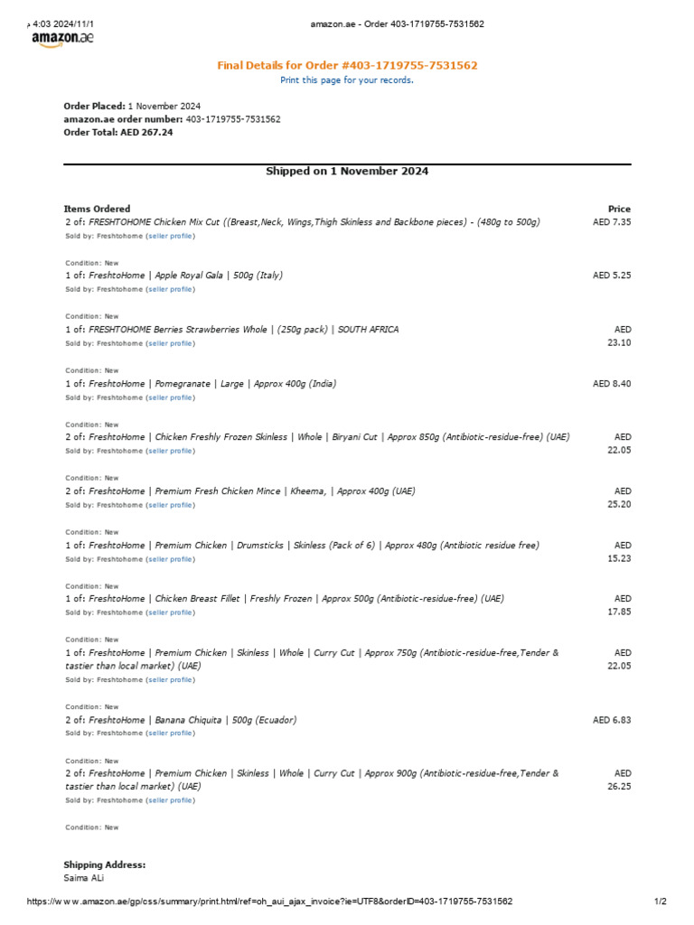 Amazon Order Summary #403-1719755 | PDF | Foods | Meat