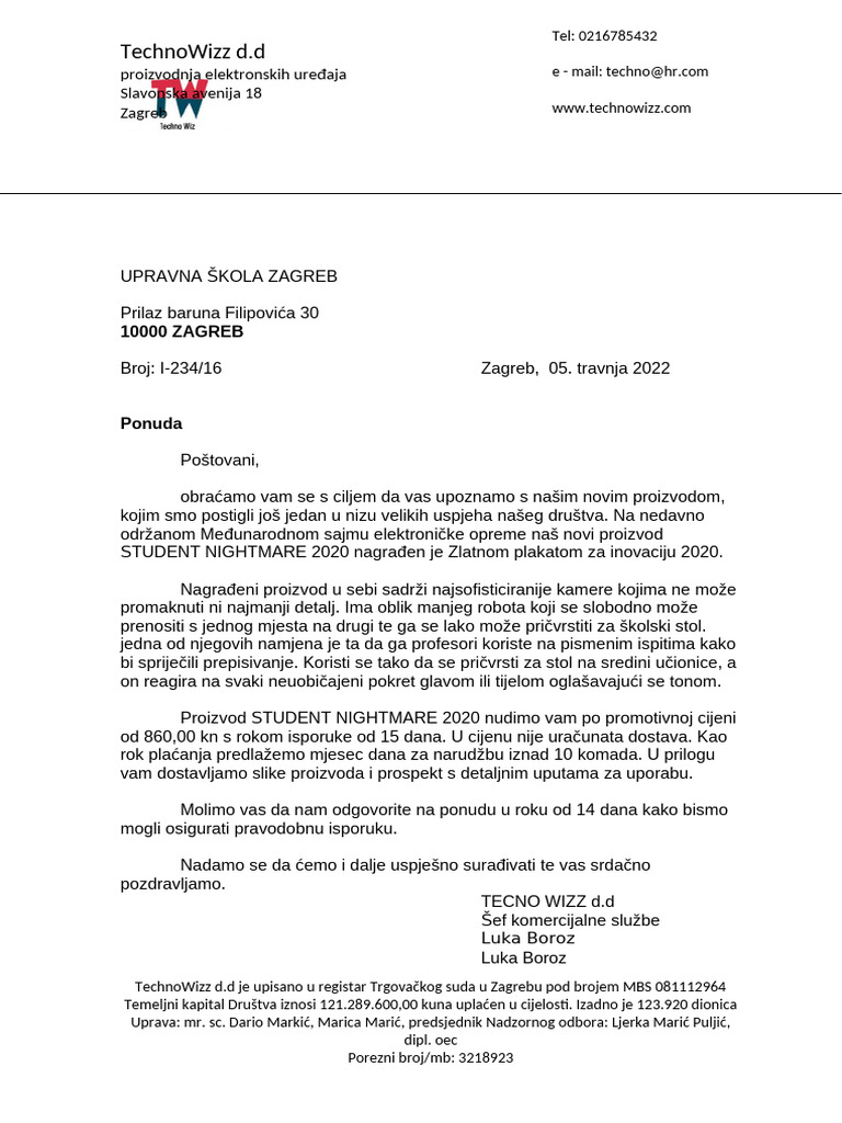 Memorandum Ponuda 0504 | PDF