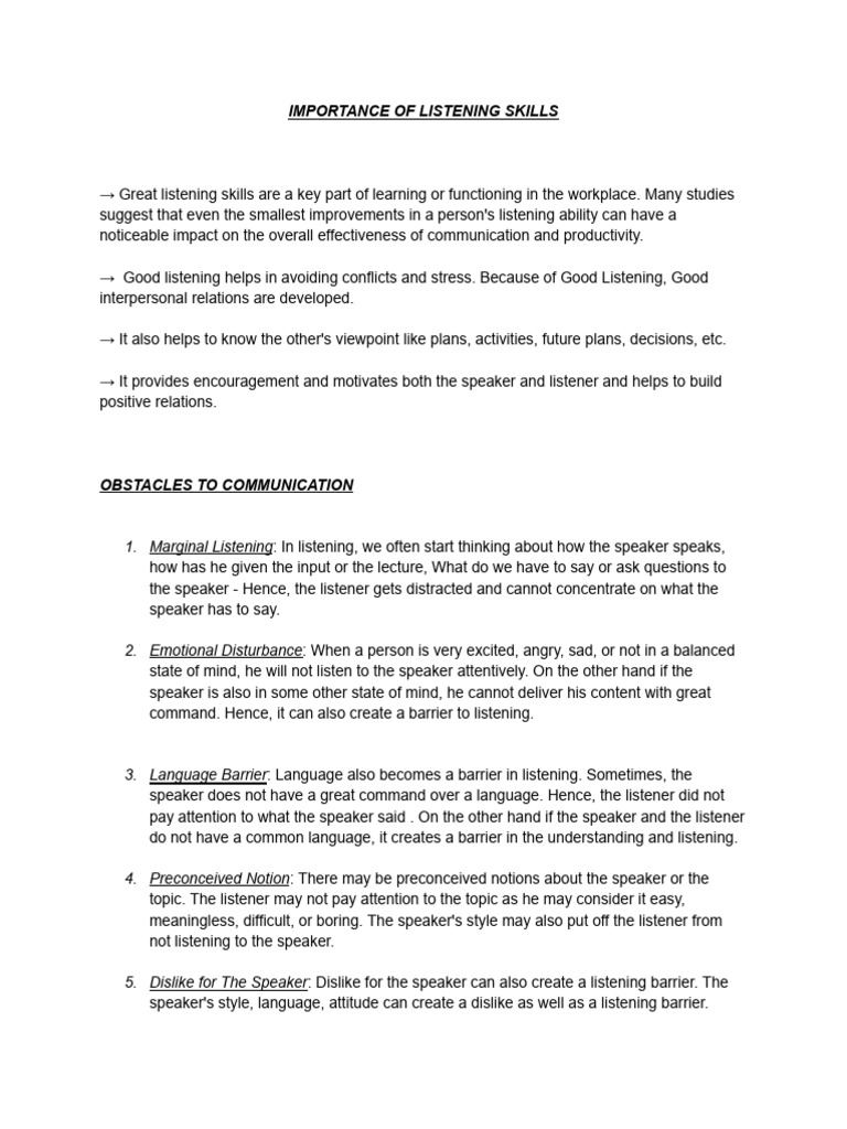 Enhancing Listening Skills for Success | PDF | Mind | Body Language