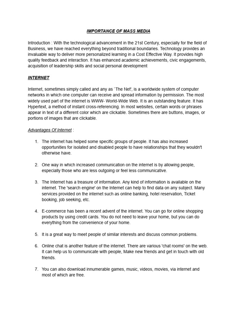 Importance of Media | PDF | Internet | Blog