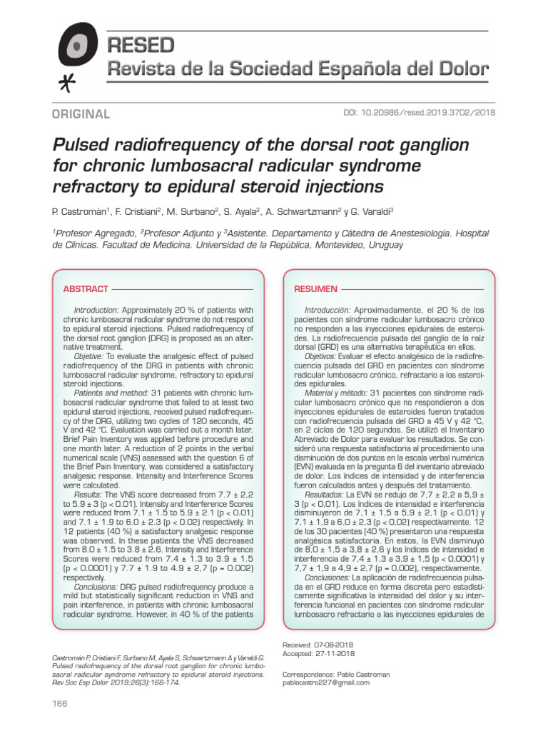 DRG Pulsed Radiofrequency for Radicular Pain | PDF | Medical ...