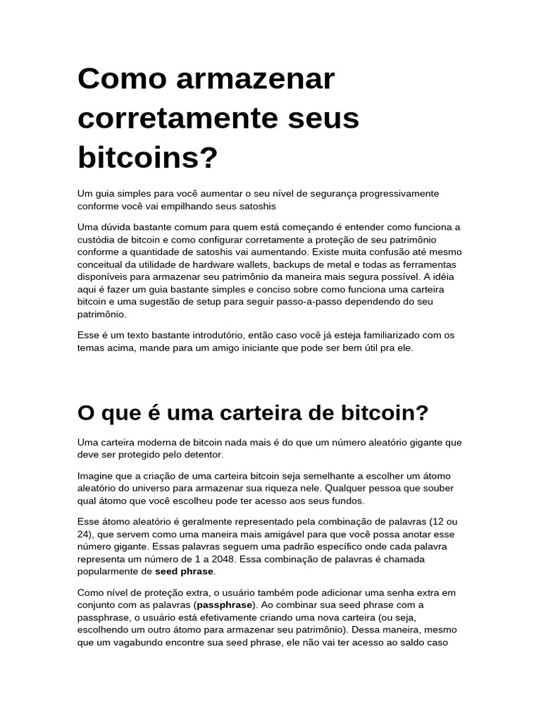 Como Armazenar Corretamente Seus Bitcoins | PDF | Bitcoin | Criptografia de  chave pública