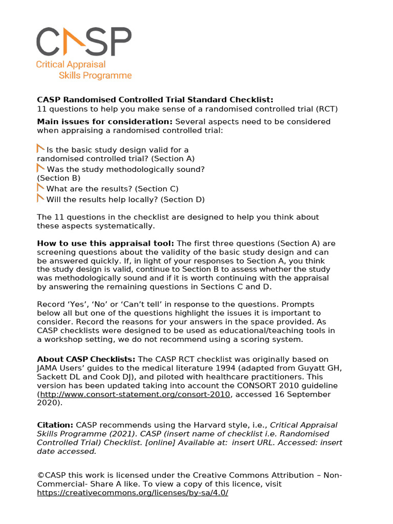 CASP RCT Checklist for Appraisal | PDF | Randomized Controlled Trial ...