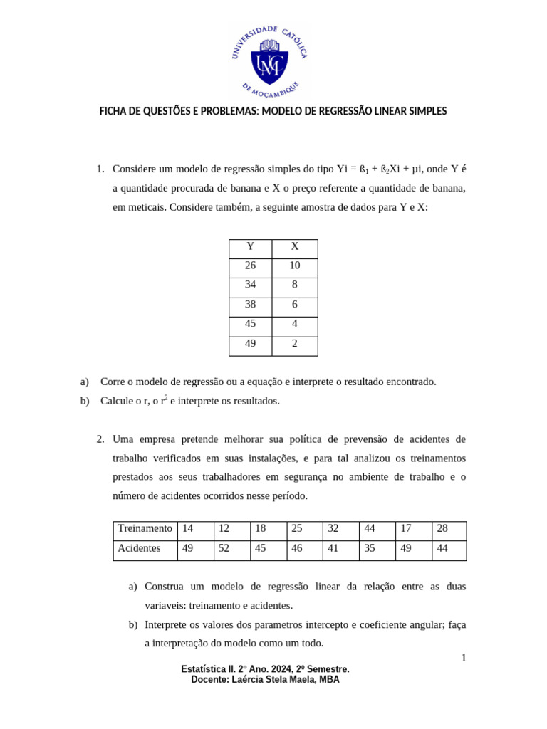 Ficha 5 Modelo de Regressao 2024 | PDF