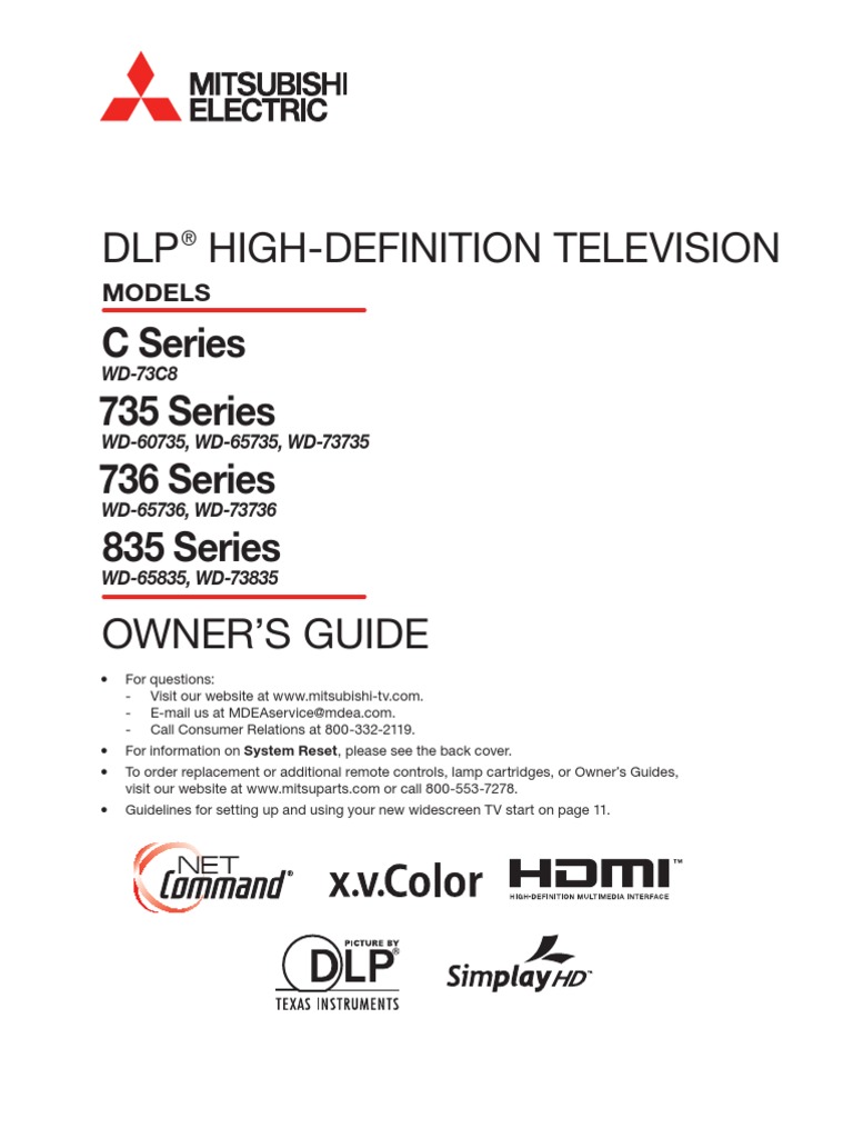 Mitsubishi WD 73736 DLP HDTV Manual | Hdmi | High Definition Television