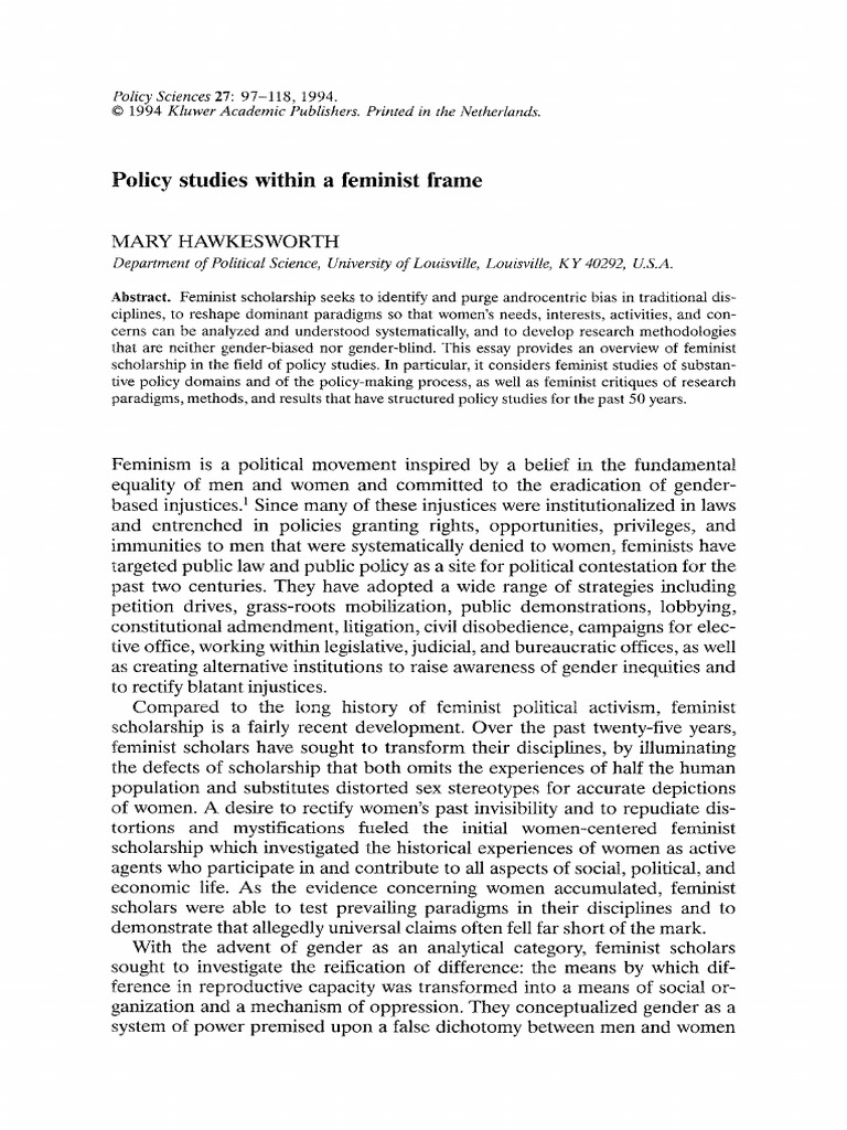Feminist Perspectives in Policy Studies | PDF | Feminism | Gender Studies
