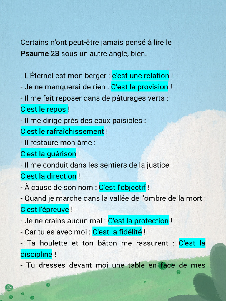 Le Psaume 23 : Un Guide Spirituel | PDF