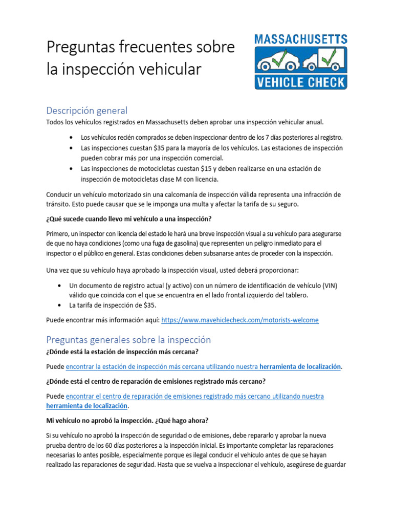 Qué es la inspección vehicular en MA | PDF | Transporte | Tecnologías ...